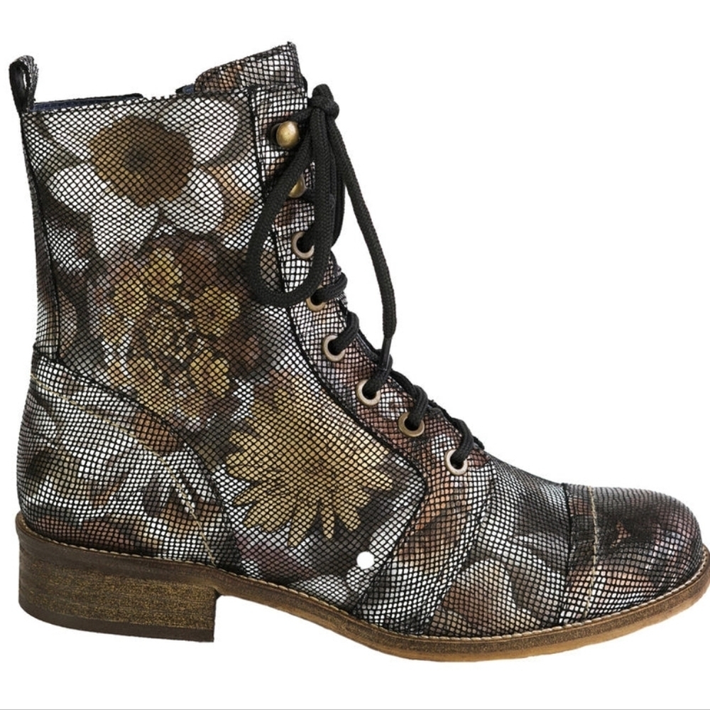 NWOT Unity.In.Diversity Liberty Leather Floral Lace Up Side Zipper Boots EU 37